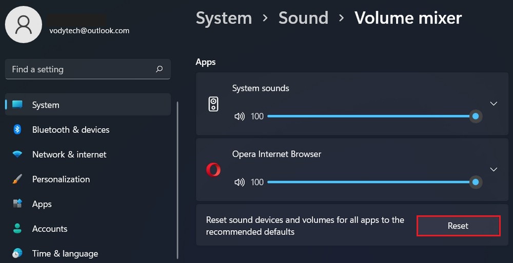 How to reset audio settings to defaults