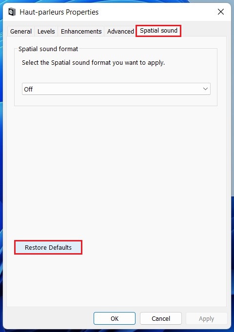 Reset the advanced audio settings on Windows 11