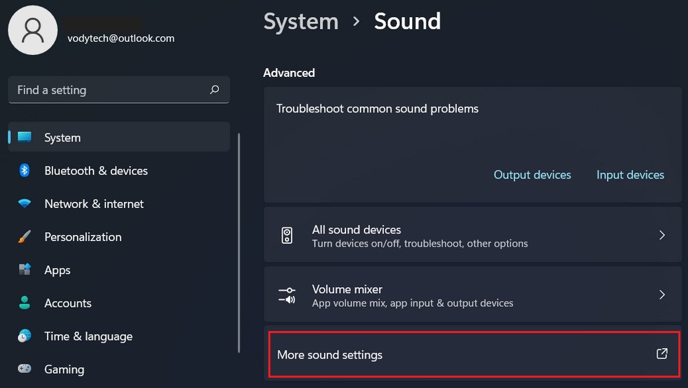 Select the Sound option