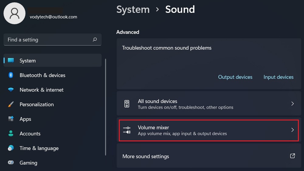 Select the Sound option