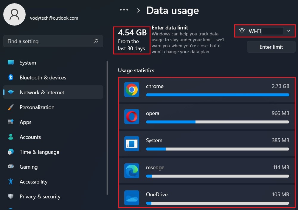 Track Internet Data Usage in Windows 11