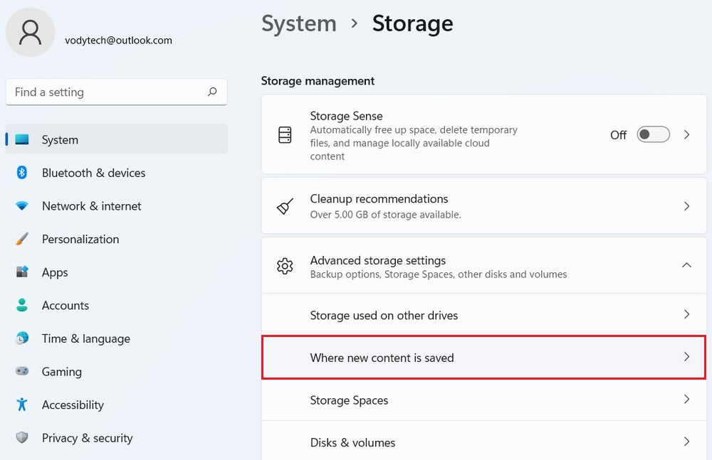 Advenced storage settings