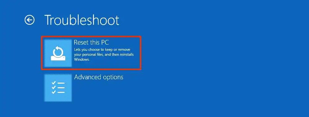 Click on Reset this PC option