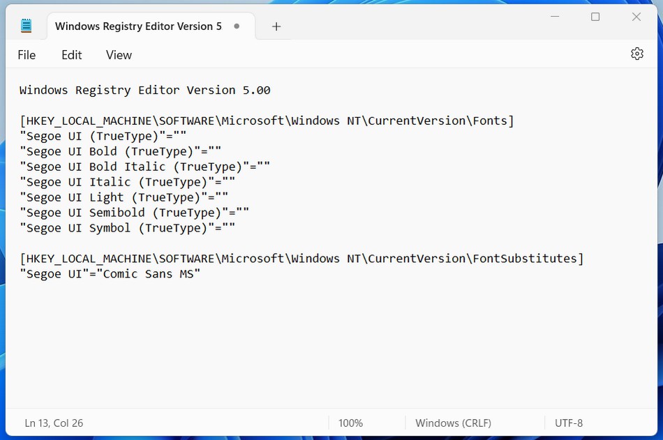 Create a REG file to change the default system font
