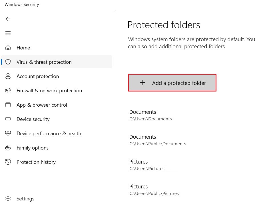 Customize Protected Folders