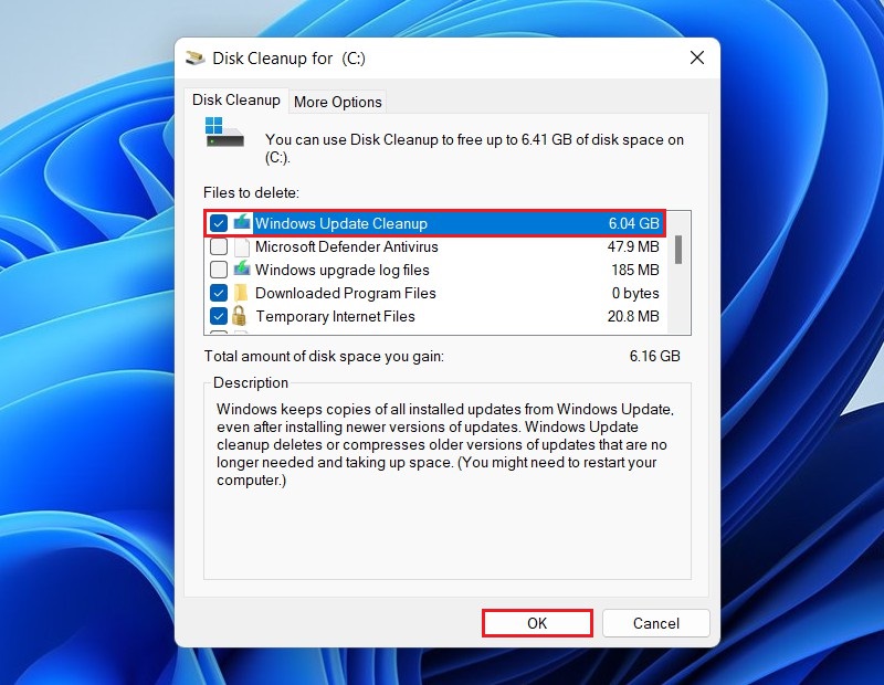 Delete Windows Update Files by Disk Cleanup