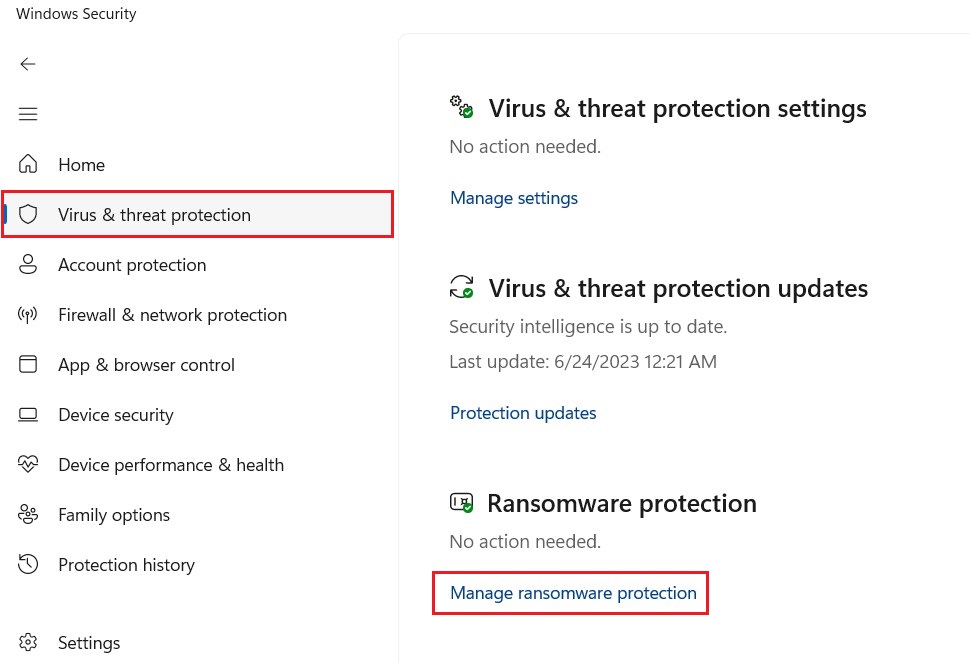 Manage ransomware protection