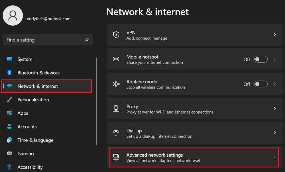 Network & internet option