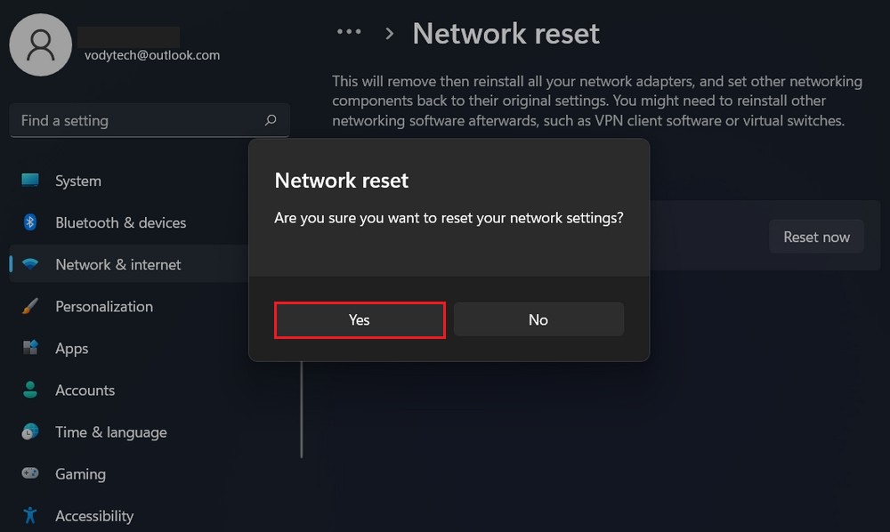 Reset Network Settings in Windows 11