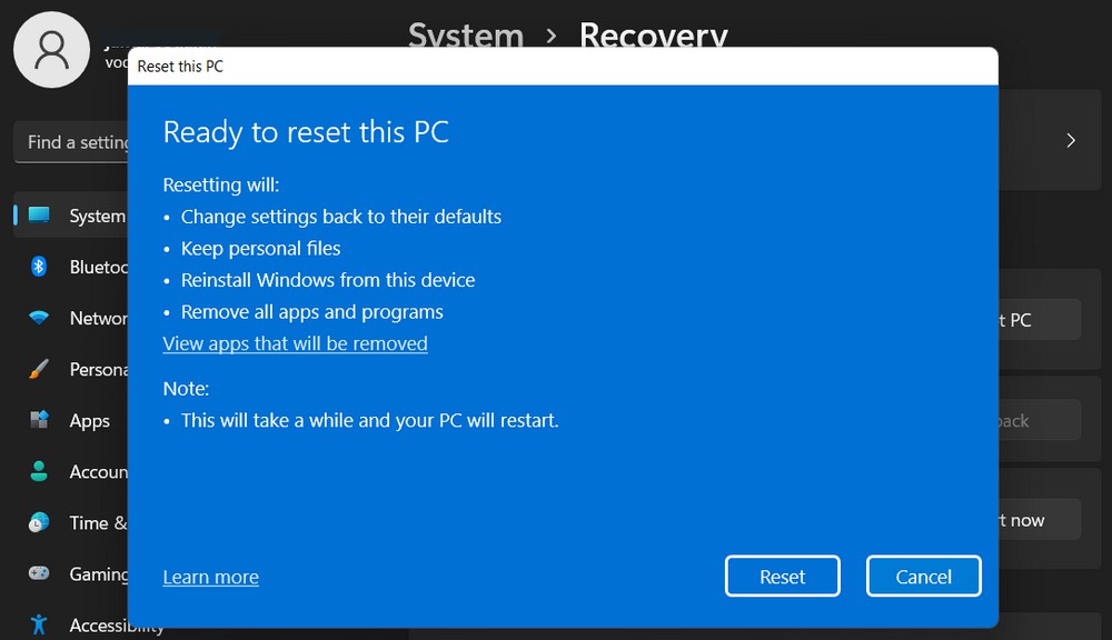 Reset Windows 11 PC