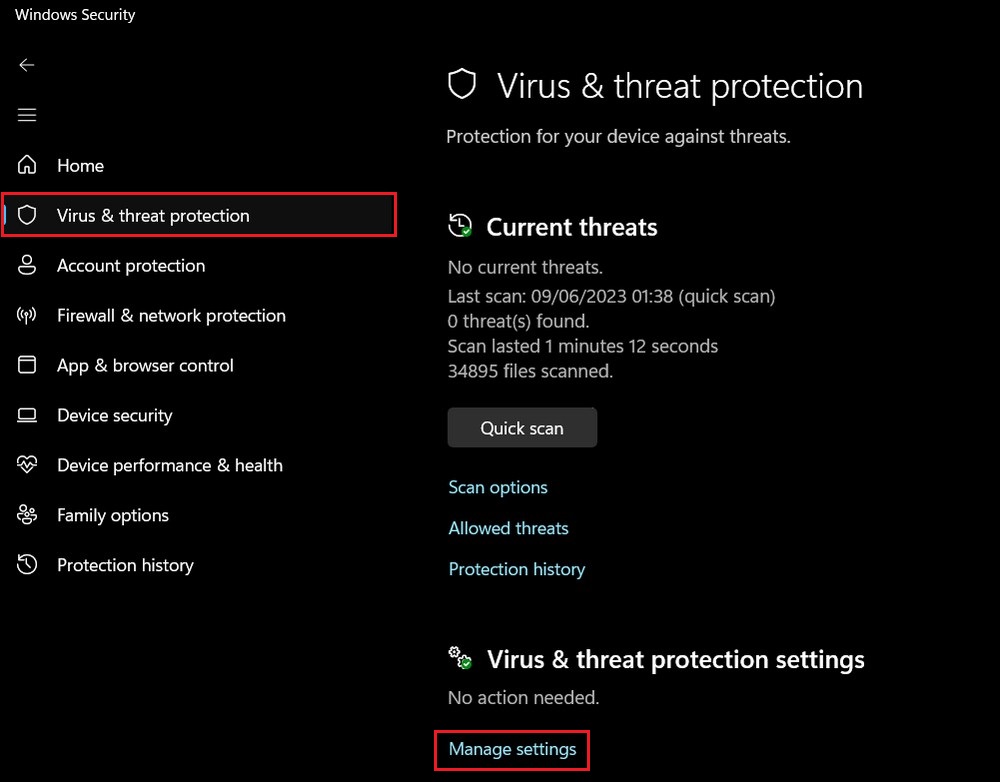 Virus & threat protection