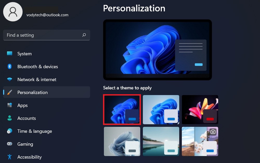 Windows (dark) theme