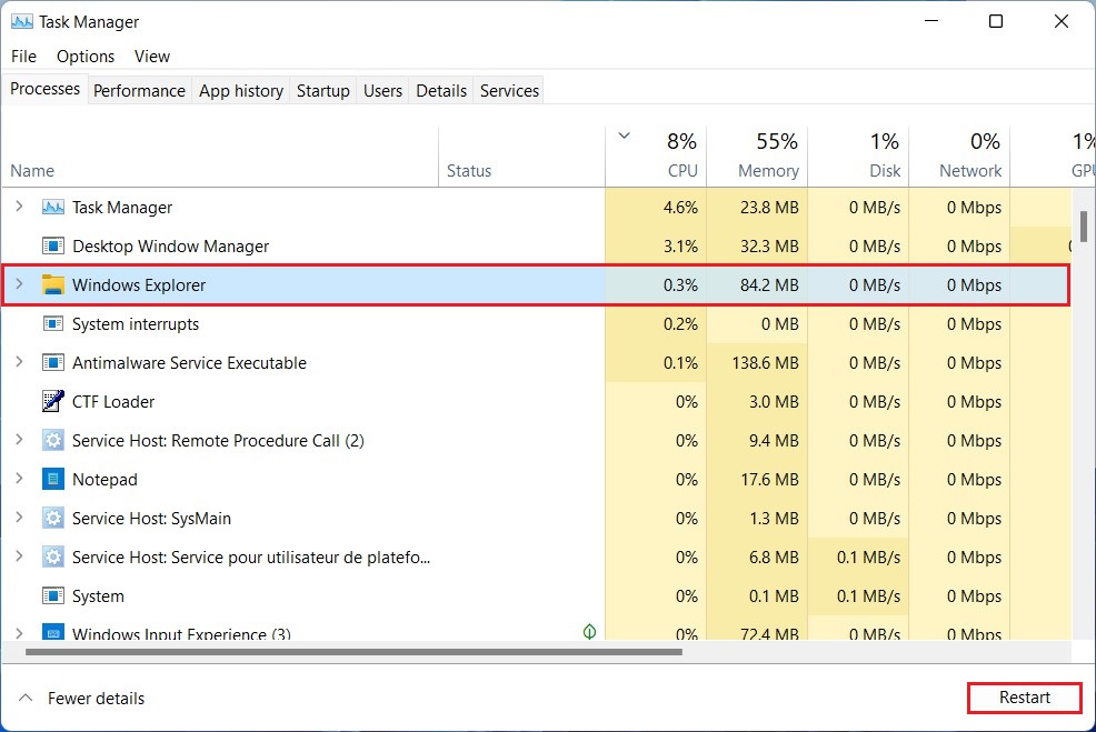 Restart the Windows Explorer process