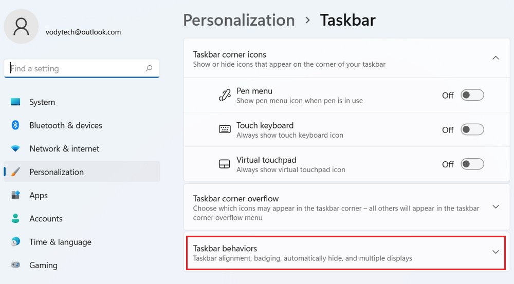 Taskbar behaviors option